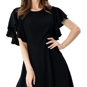 Women Flutter Sleeve Flare Dress